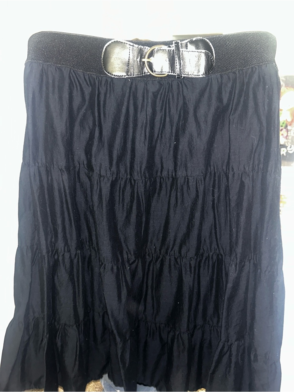 Style & Co. Black Tiered Maxi Skirt with Belted Elastic Waist
